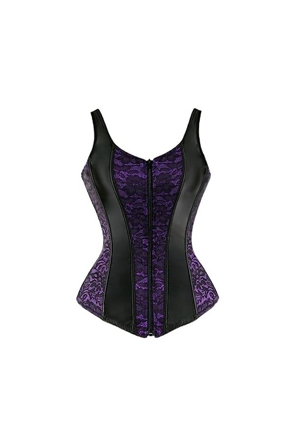 SHANHE Steampunk Strap Cup Zipper Sexy Jacquard Floral Corset Taille Cou Corset Lingerie Top Plus Size-2928black,S