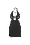 SHANHE Femmes Sexy Halter Tie-up Mini Dress Diamants Noirs Dos Nu sans Manches Profonde V Découpe Robe Moulante Party Clubwea