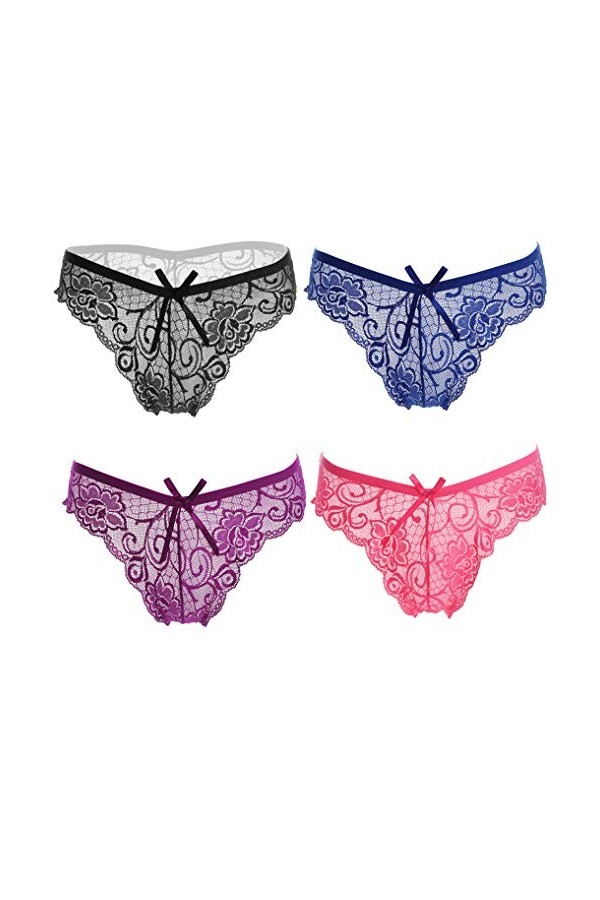 KHUFUZI Lingerie pour femme, sexy, sous-vêtements en dentelle, culotte string mignon, idéale comme cadeau pour une amie, Pack