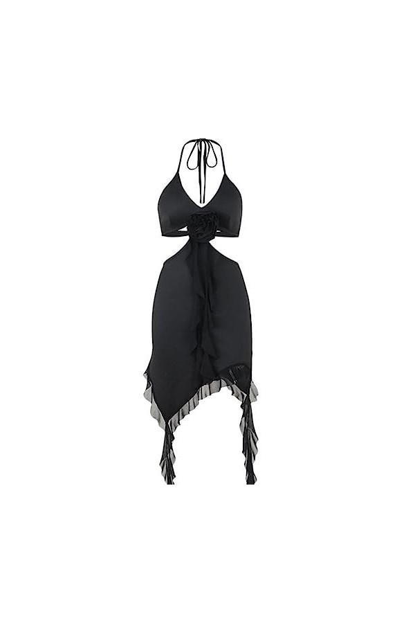 SHANHE Femmes Mini Robe Sexy Club Streetwear vêtements dété sans Manches Cravate Licou Dos Nu Robe irrégulière soirée