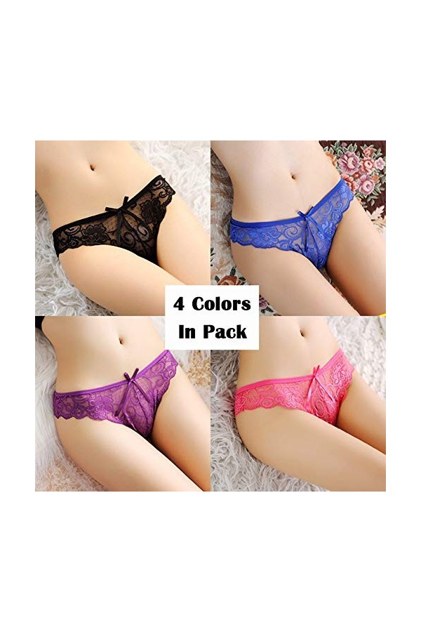 KHUFUZI Lingerie pour femme, sexy, sous-vêtements en dentelle, culotte string mignon, idéale comme cadeau pour une amie, Pack