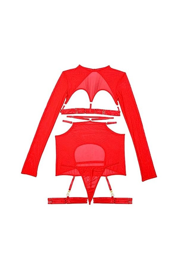 Ensemble de Lingerie Sexy Transparente pour Femmes Tenue Poitrine Ouverte Dos Nu Crop Top avec Jupe Taille Haute Taille Basse