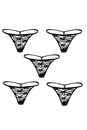 Closecret Lingerie avec Dentelles Florales pour Femmes sous-vêtement Thong Tanga Culotte XXS/XS Taille:61-66cm , 5 Noir 