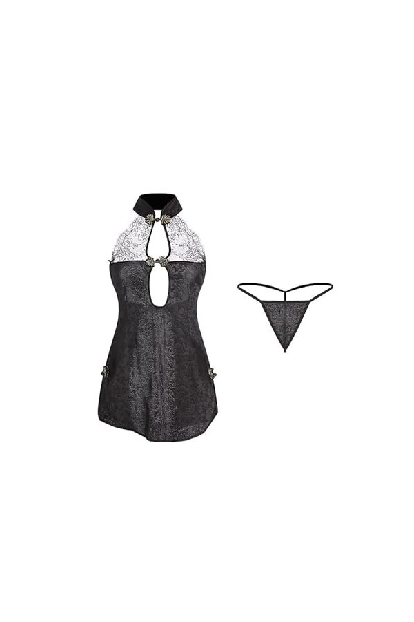 Hot Sexy Lingerie Dentelle Perspective Cheongsam Robe T Pantalon Costume Chemise De Nuit Évider Qipao Uniforme Costumes Tradi