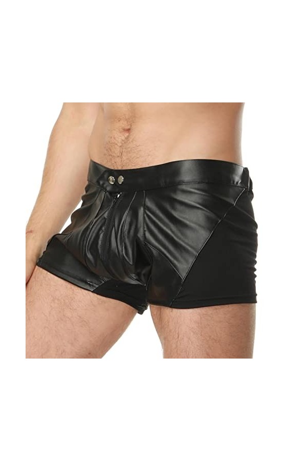 CABULE Sous-vêtements sexy pour homme avec fermeture éclair en maille - Boxer sexy pour homme - Intérieur noir - XL