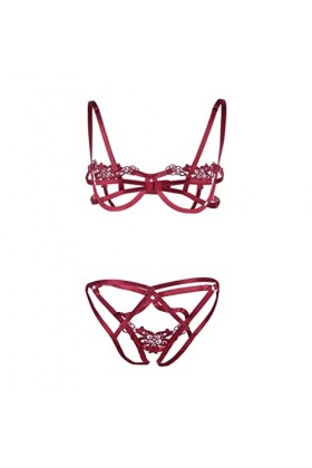 CABULE Ensemble de lingerie en dentelle ajourée pour femme - Sous-vêtements transparents - Ensemble string noir - Ensemble se