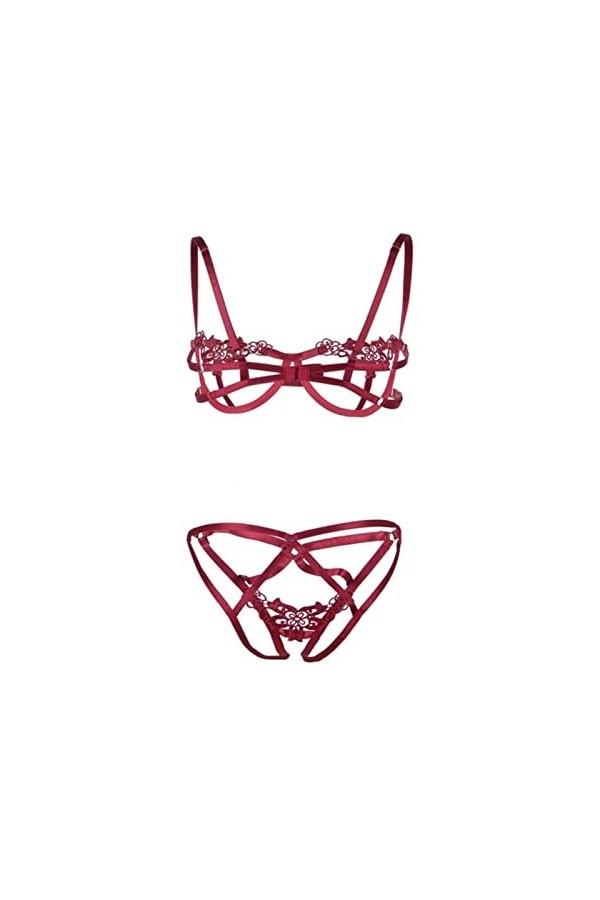 CABULE Ensemble de lingerie en dentelle ajourée pour femme - Sous-vêtements transparents - Ensemble string noir - Ensemble se