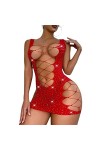 EVRIO Femmes Sexy Cross&nbsp;Out Lingerie Bodycon Robe Strass Clouté Fronde Bas Poitrine Slim Slip Short Nighttwear Mini Robe