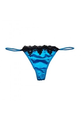 SilRiver String sexy en dentelle de soie pour femme avec dos en T et satin doux, turquoise, Large-X-Large