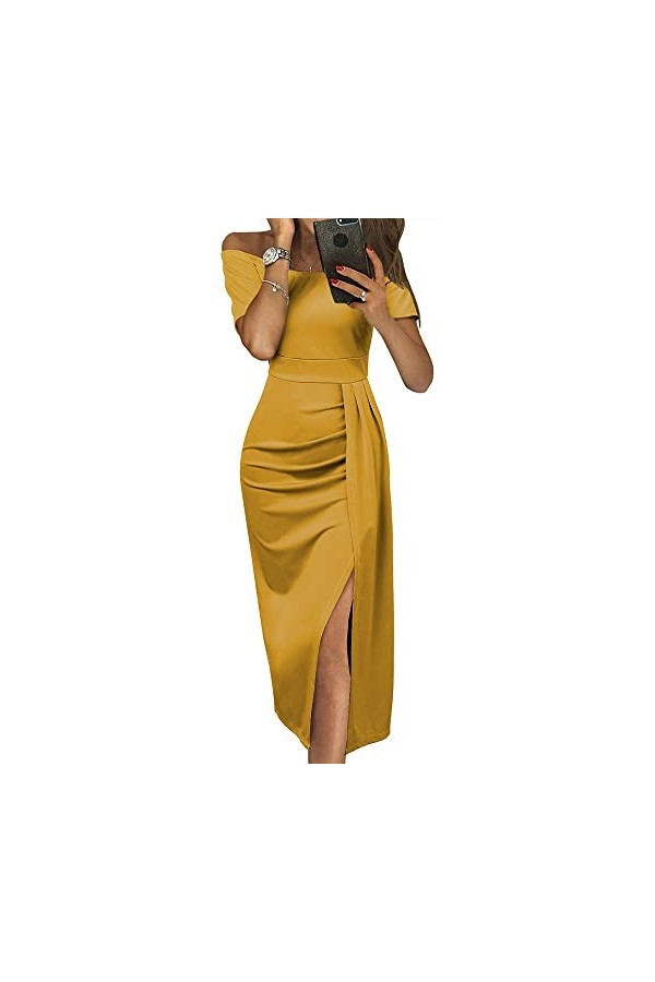 WarsoniodSona Robe Maxi Sexy À Épaule Dénudée pour Femme, Robe Élastique Taille Haute De Couleur Unie Serrée Robe Longue Sexy
