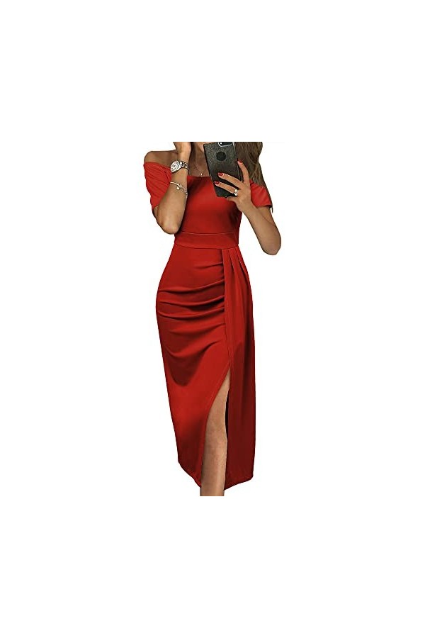 WarsoniodSona Robe Maxi Sexy À Épaule Dénudée pour Femme, Robe Élastique Taille Haute De Couleur Unie Serrée Robe Longue Sexy