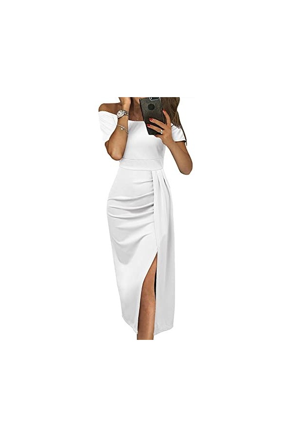 WarsoniodSona Robe Maxi Sexy À Épaule Dénudée pour Femme, Robe Élastique Taille Haute De Couleur Unie Serrée Robe Longue Sexy