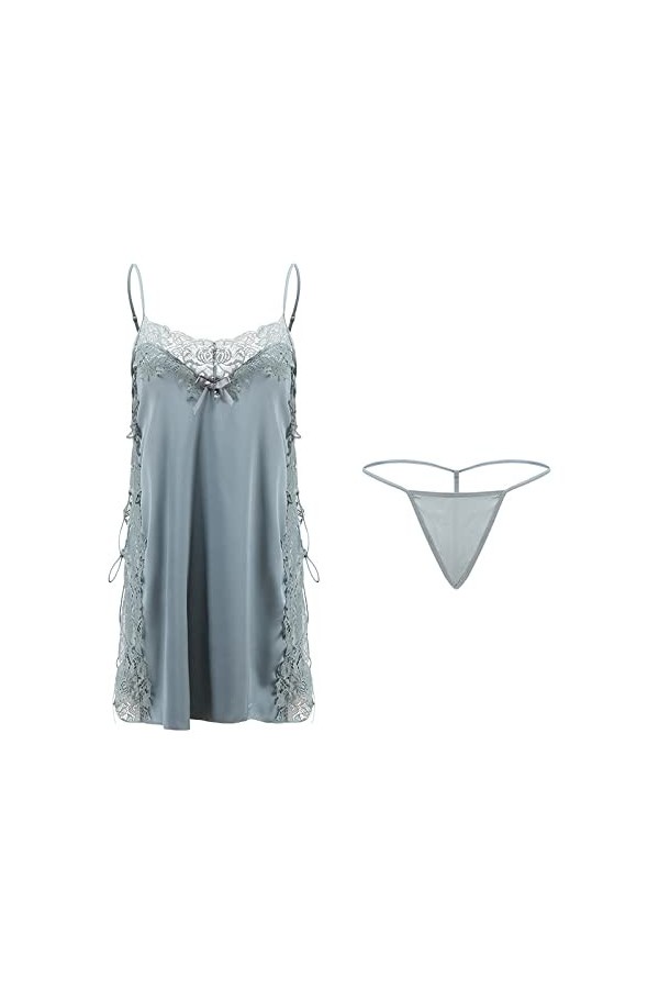 Bodys Femme Lingerie Sexy en Dentelle Transparente pour Femme Grande Taille Chemise De Nuit À Bretelles,Bleu 1,M