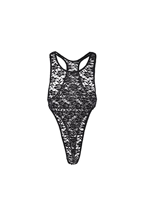 Body en dentelle florale pour homme,Culotte transparente,Body en maille,Mankini transparent,Sous-vêtement dos nu,Gilet sans m
