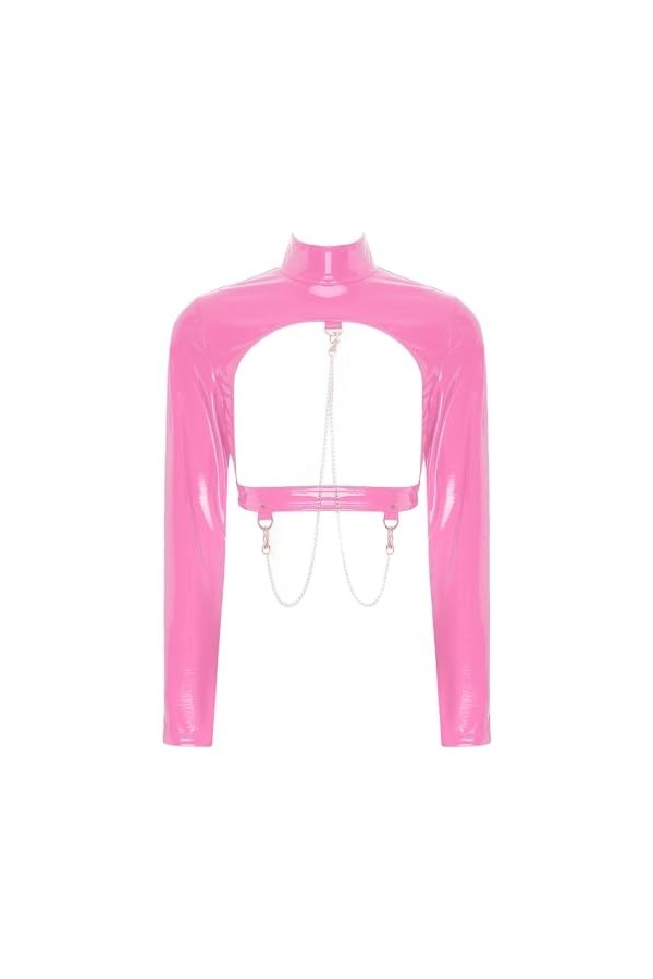 Lingerie Sexy Lingerie À Manches Longues Évider Tops Chaînes en Métal,Rose,M