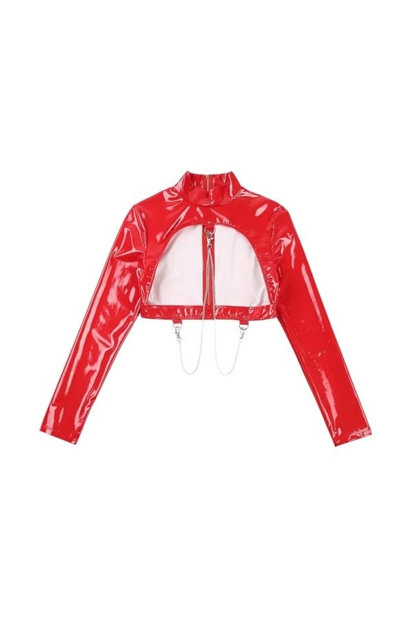 Lingerie Sexy Lingerie À Manches Longues Évider Tops Chaînes en Métal,Rose,M