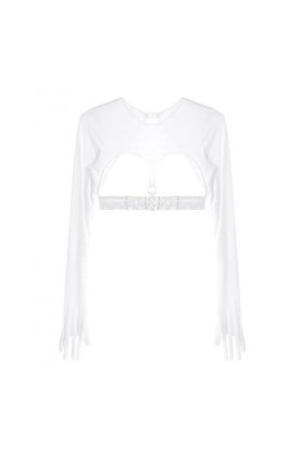 Lingerie Sexy Femme Coquine Hot Haut De Soutien-Gorge Exposé en Maille Transparente, Dos Ouvert, Blanc, 3XL