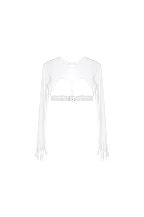 Lingerie Sexy Femme Coquine Hot Haut De Soutien-Gorge Exposé en Maille Transparente, Dos Ouvert, Blanc, 3XL