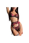Tissu en mailleSexy Red Pure Lingerie érotique Trois pièces, Rouge, XL