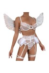 Plus Grande tailleSexy Tight Lingerie érotique Femme Quatre pièces, Blanc, M