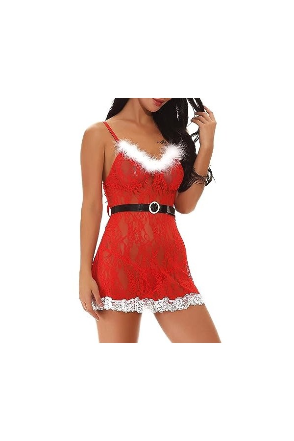 ZTIANEF InfirmièreSexy Mesh Bretelle Transparente Lingerie érotique, Rouge, S