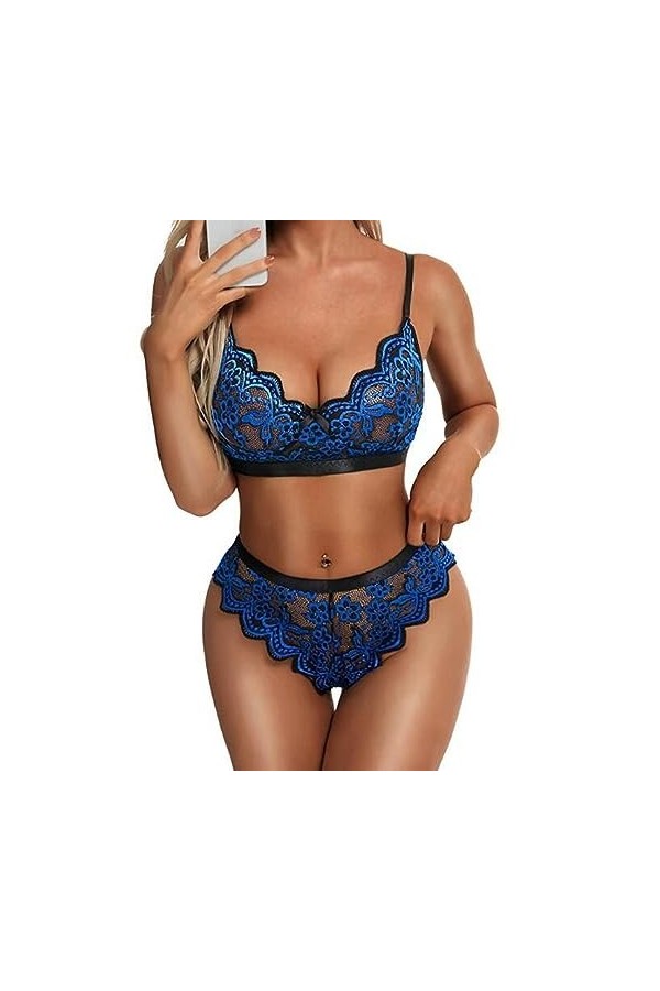 CorsetSexy Femme Soutien-Gorge Culotte Deux pièces Ensemble Lingerie érotique, Vert, L