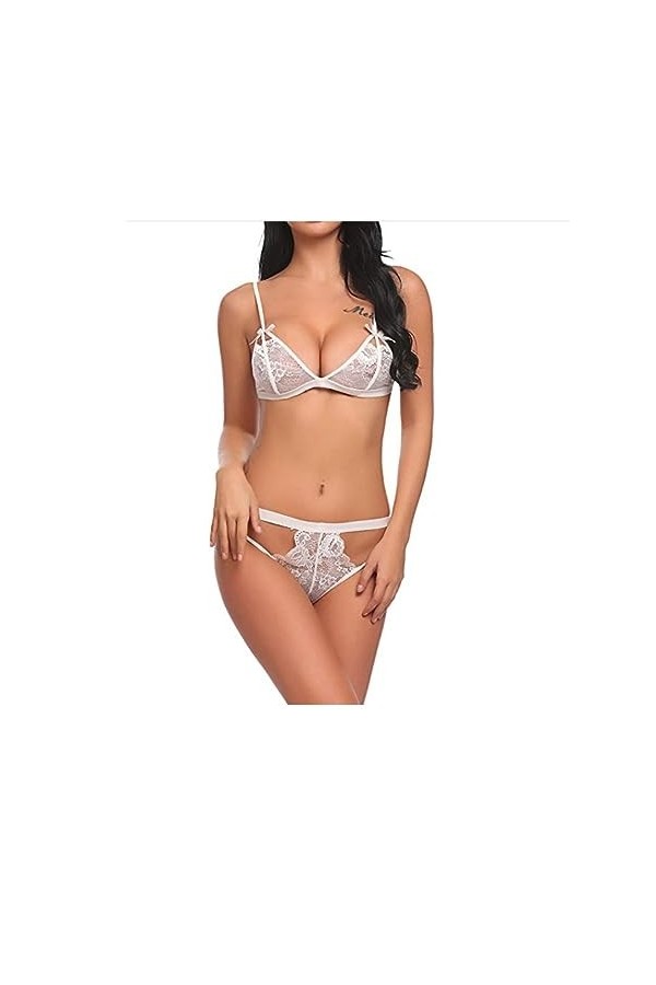 LentrejambeSexy Tight Openwork Lingerie érotique Ensemble Trois Points, Blanc, 3XL