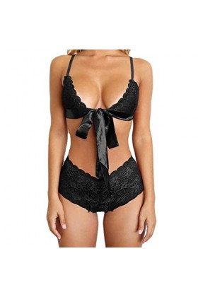 Costume de Femme de chambreSexy ajourée Lingerie érotique à Trois Points, Noir, M