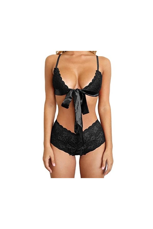 Costume de Femme de chambreSexy ajourée Lingerie érotique à Trois Points, Noir, M