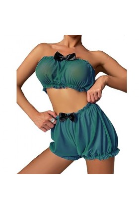 ZTIANEF Costume de Femme de chambreEnsemble de Lingerie érotique Pyjama Sexy, Vert, L
