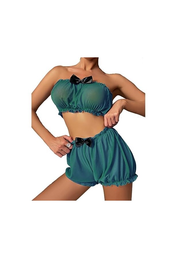 ZTIANEF Costume de Femme de chambreEnsemble de Lingerie érotique Pyjama Sexy, Vert, L