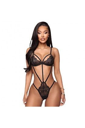 CorsetFemme d’été Sexy à Bande Taille Ouverte ajourée sous-vêtement érotique Transparent Une-pièce, Noir, 3XL