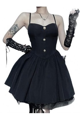 Gothique Mall Corsets Noir Une Ligne Mini Robe Rétro Femmes Cami High Street Fête Danniversaire Élégant Sexy Fée-Noir,S
