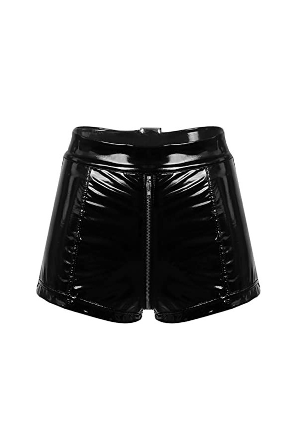 SHANHE Femmes Boucle Réglable Fermeture Éclair Entrejambe Rave Booty Short Wet Look Cuir Verni Hot Pants Pole Dance Rave Cost