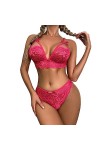 MENGQING Ensemble de lingerie sexy transparente pour femme avec soutien-gorge en dentelle florale et culotte - Rose, XL