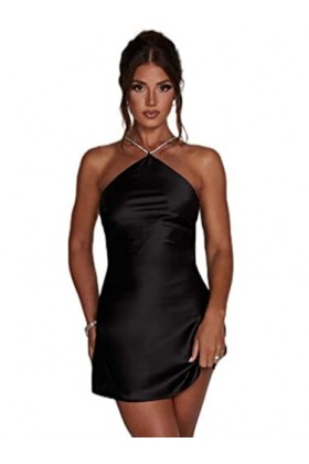 Satin Halter Dos Nu Mini Robe pour Les Femmes Robe Nouvelle Épaule Dénudée sans Manches À Lacets Moulante Club Party Robe Sex