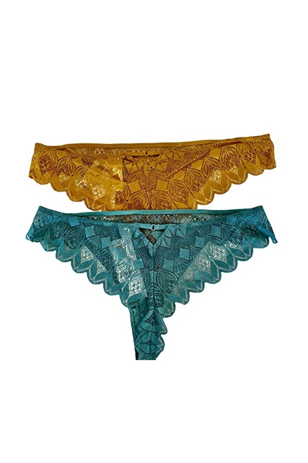 Lingerie Pour Femme Grande Taille. Culottes Tangas Chic Et Transparent En Dentelle Lot de 2. Slips Stretch Multicolore Offre 