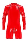 Mufeng Combinaison Homme Sexy Catsuit en Cuir Verni Lingerie Zip Jumpsuit Wetlook Body Manches Longues Erotique Costume Clubw