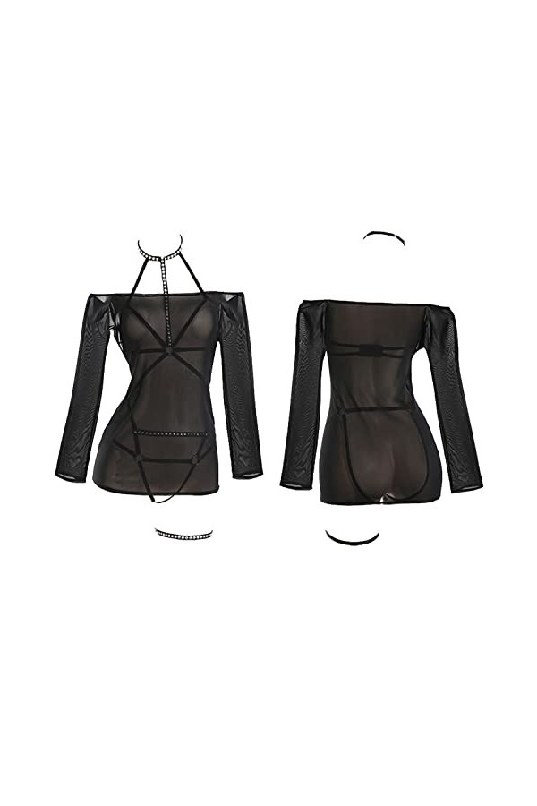 LureZone Body sexy en dentelle pour femme, 6846 Noir, taille unique