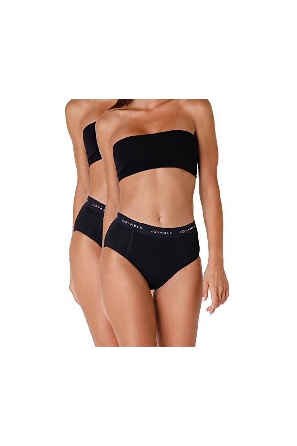 Lovable Period Panties Cycle Menstruel Culotte Haute Flux Lourd Lot de 2 , Nero, Femme