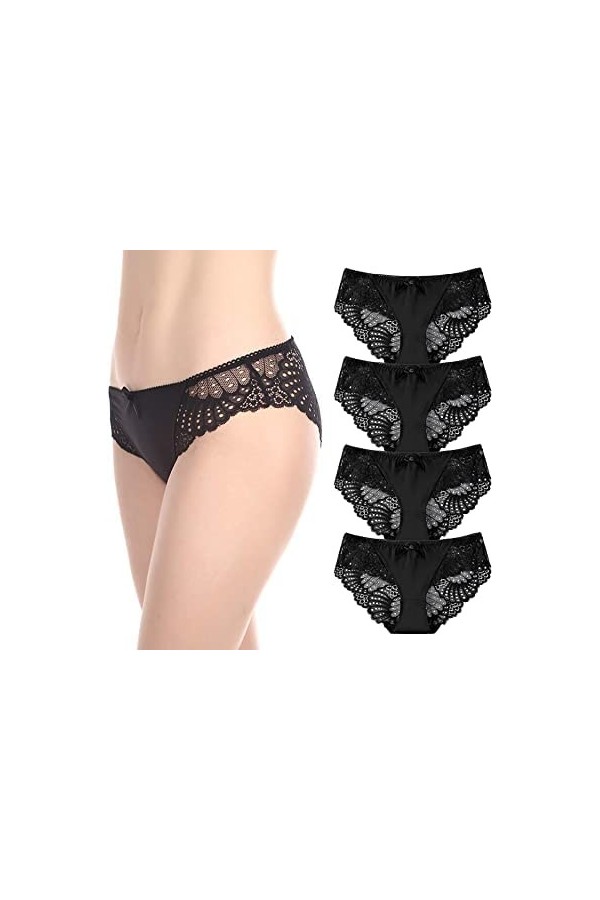 Coswe - Slip sexy extensible en soie et dentelle pour femme, 4XL