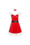 liaddkv Femmes Bal de Noël Fête Jeu de Rôle Sexy Fille Chapeau + Robe + Ceinture Ensemble Tenues Robe de Noël Femmes Rouge, 