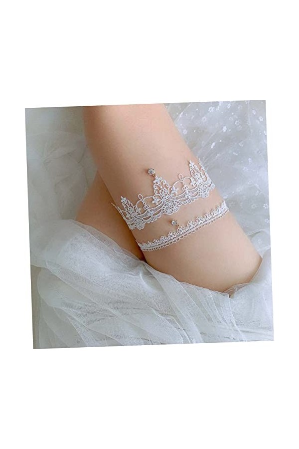 6 Pcs Jarretière De Mariée Bas De Soie pour Femmes Blanc Strass Femmes Costumes Robe De Mariée Jarretière Dentelle Jarretière