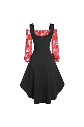 Hepburn Robe de soirée vintage à manches longues et épaules dénudées Mini robe de soirée A-Line cintrée Slim Fit Rockabilly p