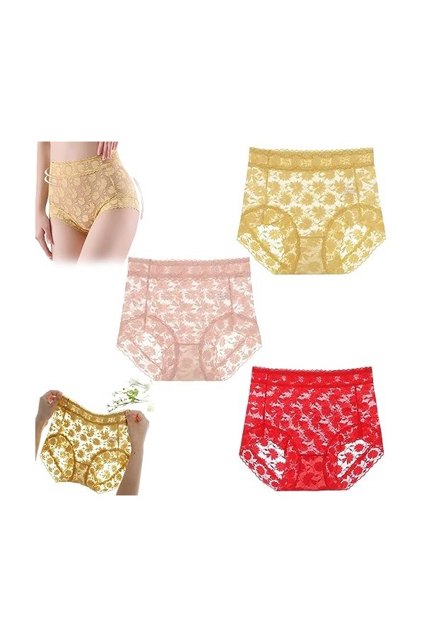 GANDUS Culotte de Soin en Soie en Dentelle Mince sans Couture Sexy, Culotte pour Femme en Dentelle au Crochet, sous-vêtement 