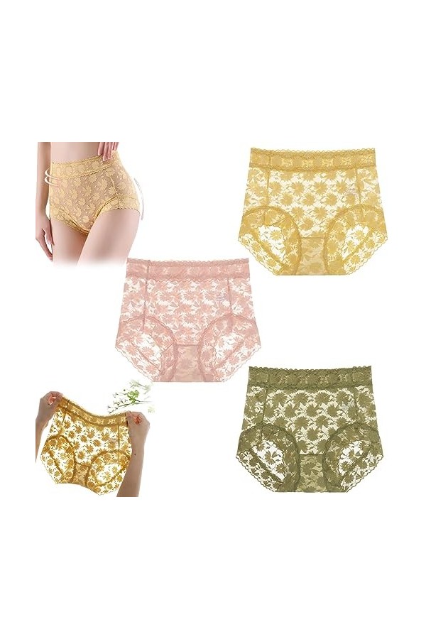 GANDUS Culotte de Soin en Soie en Dentelle Mince sans Couture Sexy, Culotte pour Femme en Dentelle au Crochet, sous-vêtement 