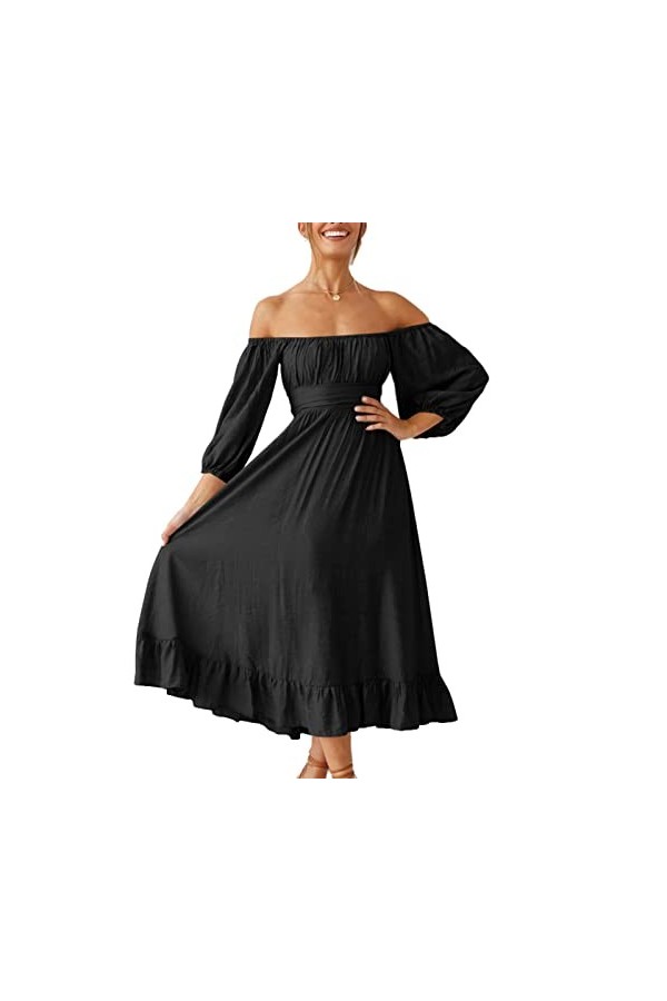 DAUZ Robe à Encolure Carrée et Demi-Manches, élégante pour Mariage de 23 