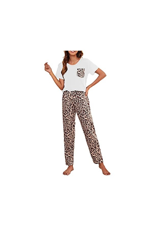 Pyjama Femme, Casual Skin Friendly Femme Homewear Léger Long Pantalon Imprimé Léopard Doux pour la Maison pour la Sieste 1 