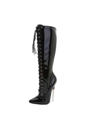 WOkismD Sexy Ultra-Haut Talon Bottes 18 CM Stiletto Pointu En Cuir Verni Élastique Sur-Le-Genou Bottes Hautes Pole Danse Bott
