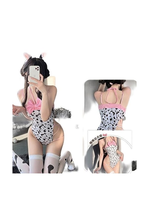 SHANHE Cute Cow Girl Cosplay Costumes Maid Dress Sexy Body Lingerie + Vache Imprimer Bas Stage Show Uniforme Bovins Laitiers 
